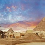 Egyptian landmarks of the Sphinx and pyramids