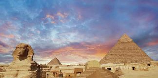 Egyptian landmarks of the Sphinx and pyramids