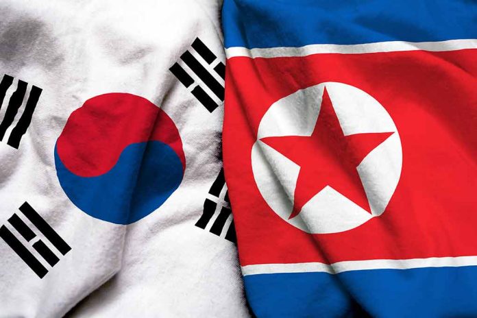 South Korean and North Korean flags side by side.