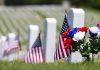 image of American flags adorning gravestones