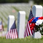 image of American flags adorning gravestones