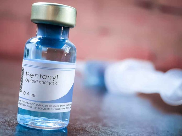 Fentanyl vial labeled as opioid analgesic.