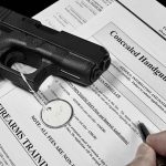 Handgun on concealed carry permit application forms.