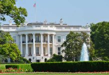 The White House with a fountain.