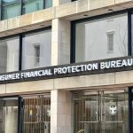 "Consumer Financial Protection Bureau building entrance sign."