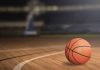 Basketball on a basketball court with blurred background