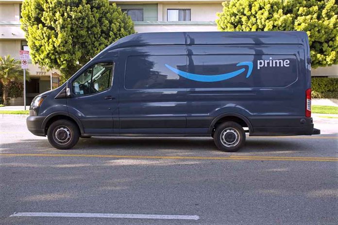 Prime delivery van parked on the street.