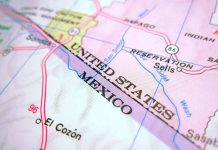 Map showing United States and Mexico border area