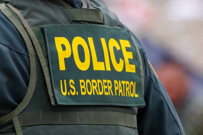 "Police U.S. Border Patrol uniform close-up."