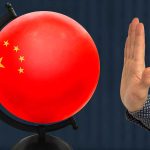 globe with in image of China's flag superimposed on it, next to an upturned hand.
