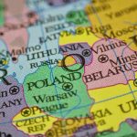 Colored map showing Poland Belarus and surrounding countries