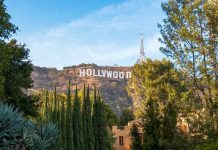 Hollywood sign on hillside surrounded by trees