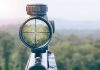 Rifle scope aiming at a distant tree