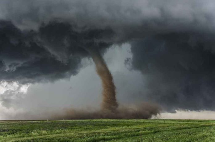 287138930 featured image Tornado touching down in a grassy field.