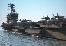 Aircraft carrier deck with jet planes