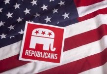 Republican symbol on American flag background