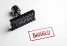 Stamp marked BANNED on white background