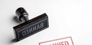 Stamp marked BANNED on white background