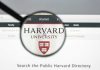 Magnifying glass over Harvard University webpage text and logo