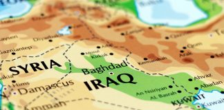 Colorful map showing Iraq Syria and Kuwait