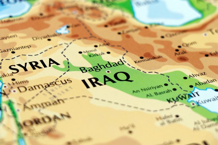 Colorful map showing Iraq Syria and Kuwait