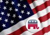 American flag with Republican elephant symbol