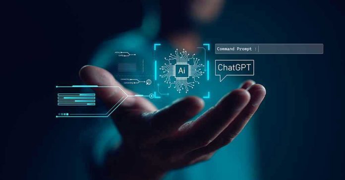 2253228203 Hand holding digital AI and ChatGPT graphics