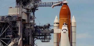 NASA Space Shuttle Atlantis on the launch pad ready for takeoff