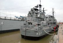 The USS The Sullivans docked at a military museum