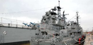 The USS The Sullivans docked at a military museum