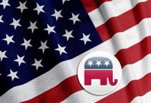GOP Threatens to PULL Mamdani Citizenship! American flag with Republican elephant symbol.