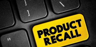 Black keyboard with Product Recall yellow key.