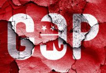 Republican Revolt – 5 GOP Reps BETRAY Trump! Cracked wall featuring the GOP logo in red and white