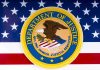 DOJ Suing D.C After Latest Firearm BAN Department of Justice seal on American flag background.