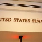 Dem Senator Introduces ‘Trojan Horse’ Bill From Hell Sign displaying United States Senate in a government building