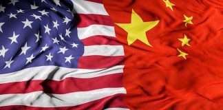 Mysterious Summit Ends With No Deals Revealed United States flag merged with China flag.