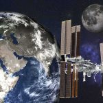 Satellite Helper Or Space Saboteur? International Space Station orbiting Earth with the Moon in the background