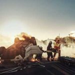 Stop Sign Run, Trust Shattered Firefighters responding to a car crash at sunset.