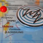Map of Taiwan with red pin and earthquake icon