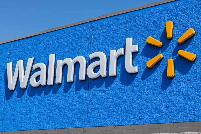 Walmart store exterior signage on blue wall