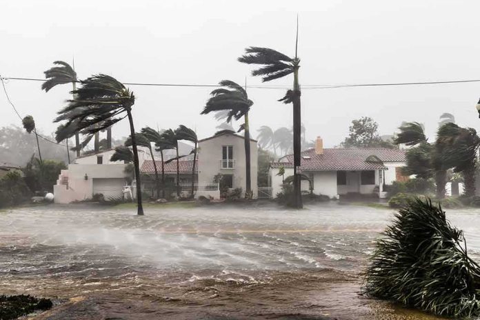 shutterstock_1256683165 Houses battered by hurricane winds and flooding