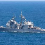 Tanker Blacklist Panic Nears World’s Oil Artery Gray naval warship cruising on open sea