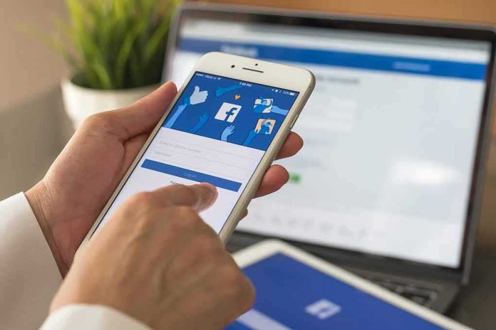 hands using a smartphone with a social media login screen