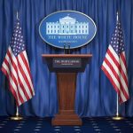 Sanctions Hammer ICC — Who’s Really Exposed? White House press podium with microphones and two American flags