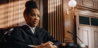 Judge in courtroom speaking from the bench