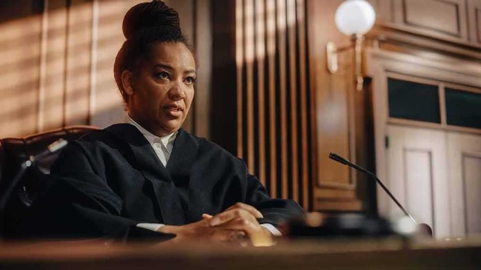 Judge in courtroom speaking from the bench