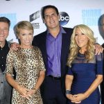 Robert Herjavec, Barbara Corcoran, Mark Cuban, and Lori Greiner posing together at an event