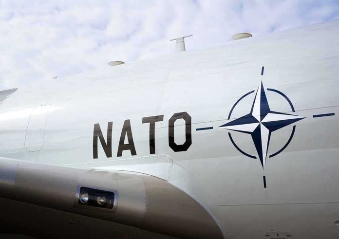 Aircraft fuselage with NATO emblem and lettering