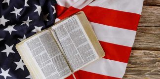 Open Bible on an American flag
