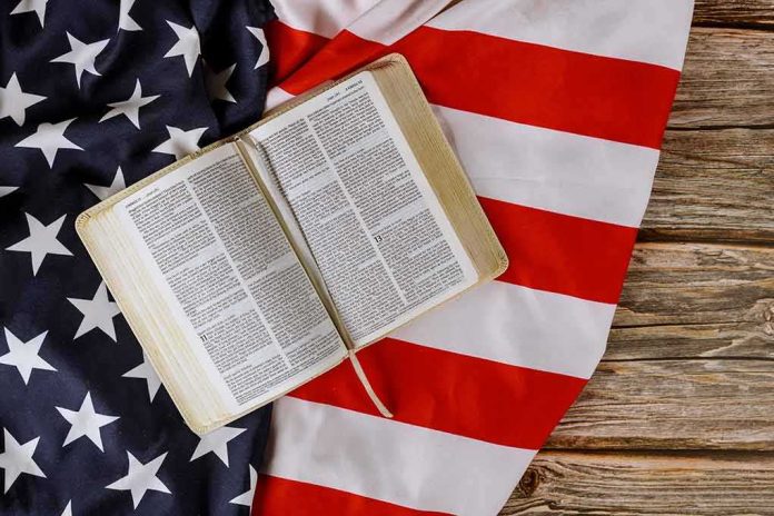 Open Bible on an American flag